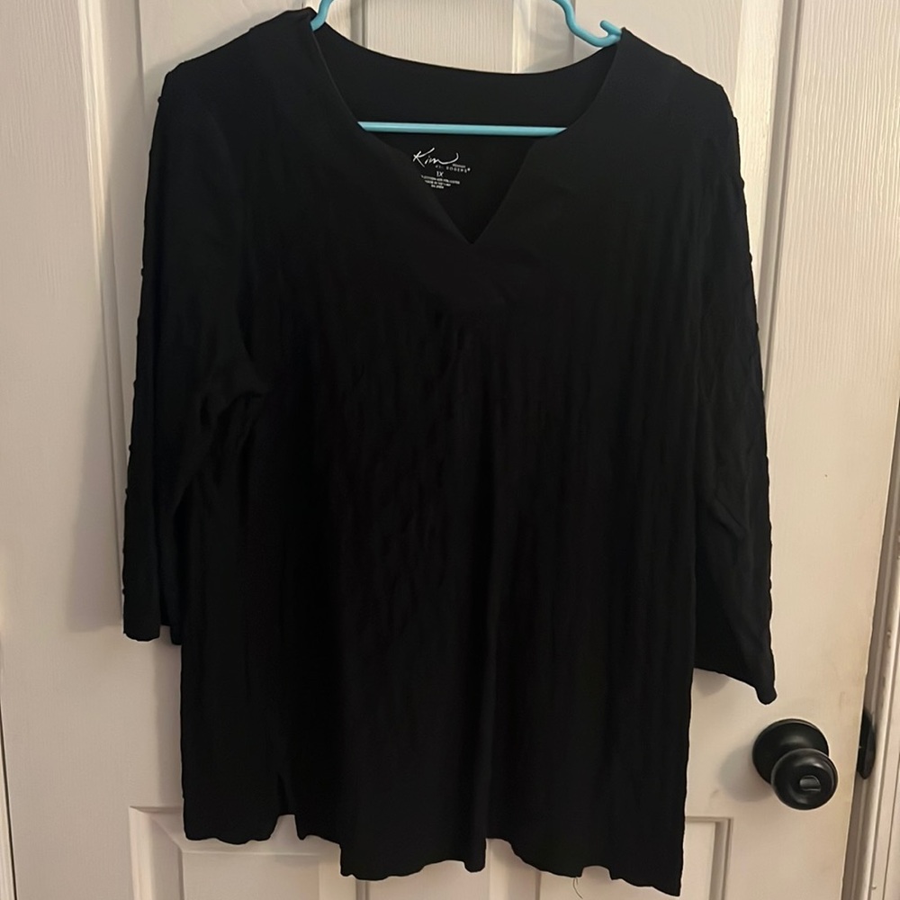 Kim Rogers black blouse 3/4 sleeves